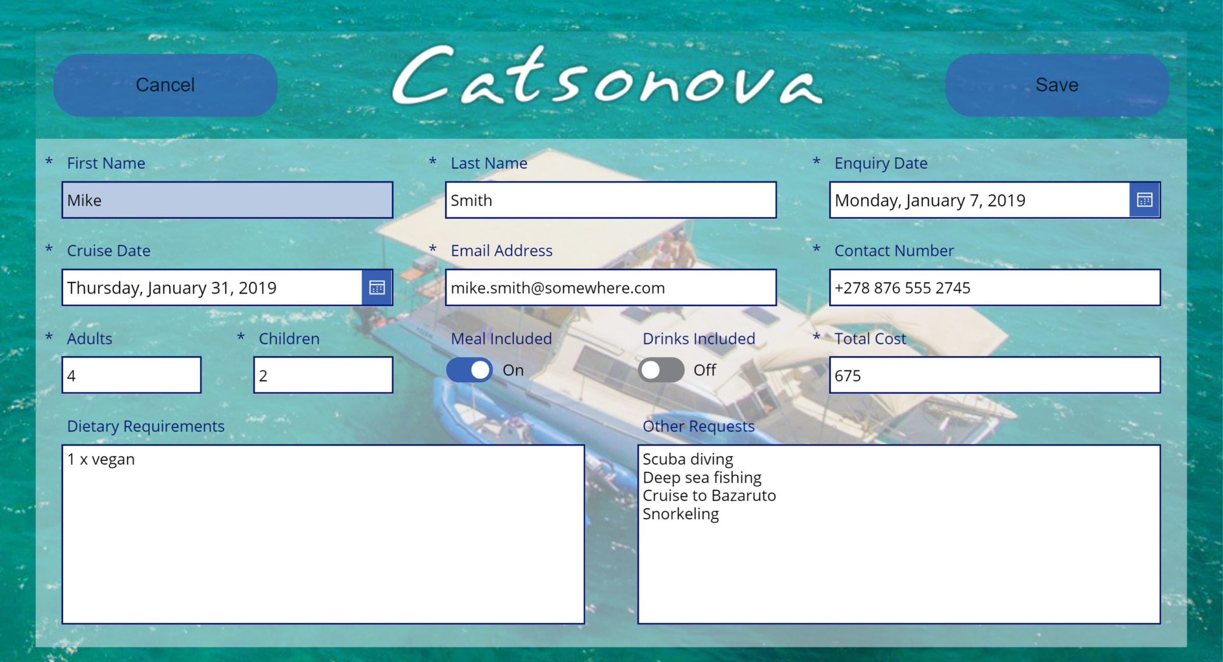 Curise Booking Form